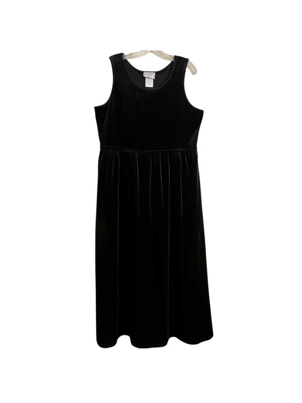 Black Sleeveless Velvet Maxi Dress Size 14 STUDIO EASE Classic Elegant VTG  USA